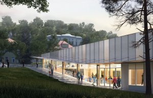 Pohled na vstup do nového pavilonu, MAS Architects.