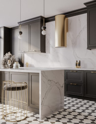 Přední výrobce tvrzeného kamene Technistone představuje novinky pro jaro 2023 se vzory inspirovanými mramorem: na obrázku dekor Calacatta Volegno