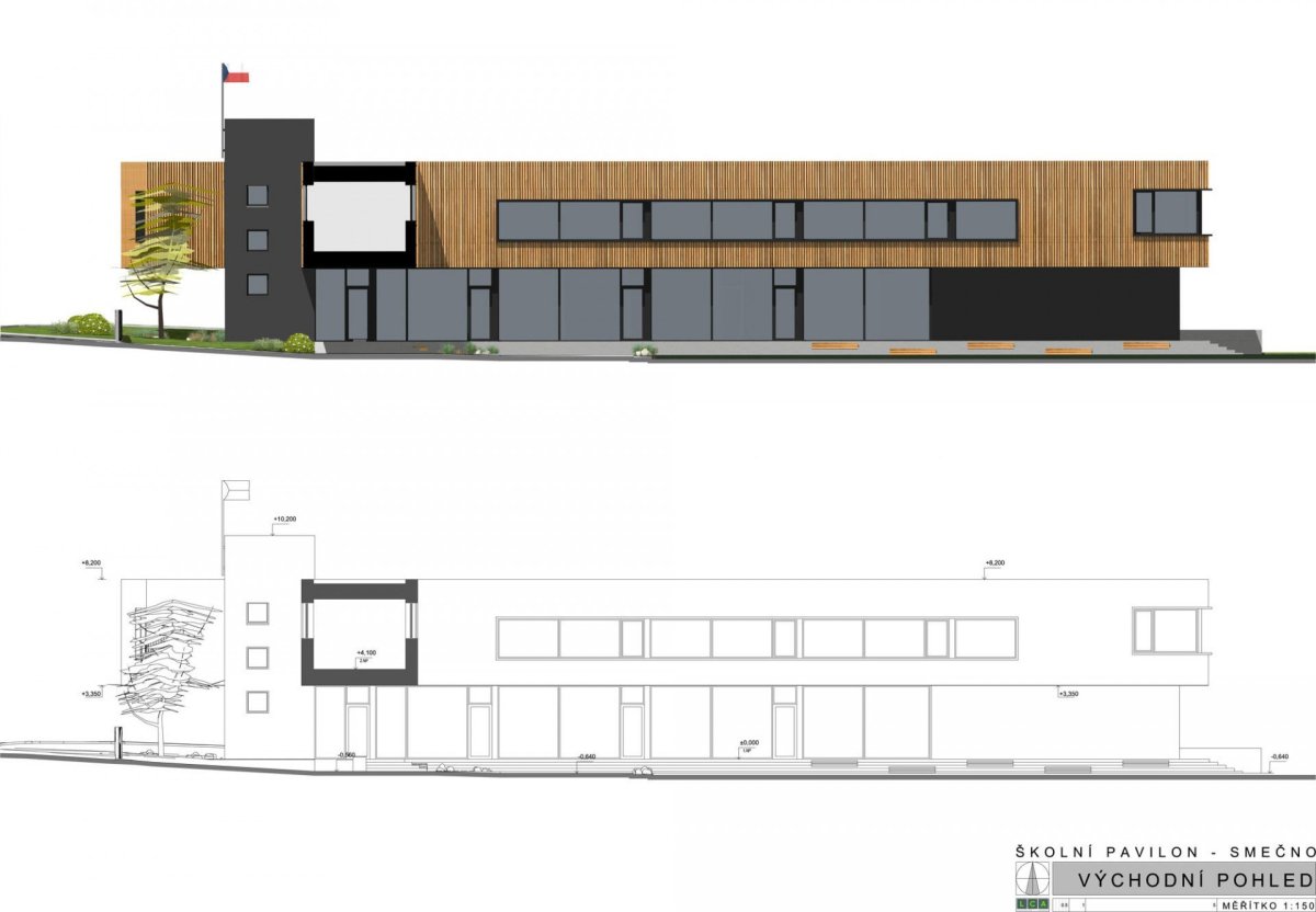 Pavilon ZŠ Smečno, LCArch s.r.o. - pohled východní