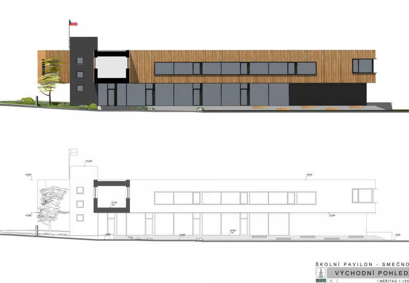 Pavilon ZŠ Smečno, LCArch s.r.o. - pohled východní