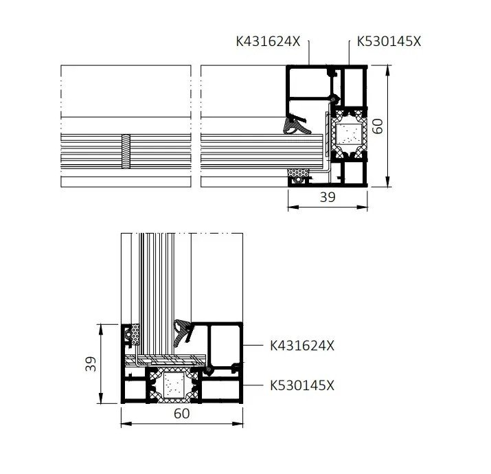 Technický výkres (Protipožární dveře a příčky MB-60E EI od Aluprof)