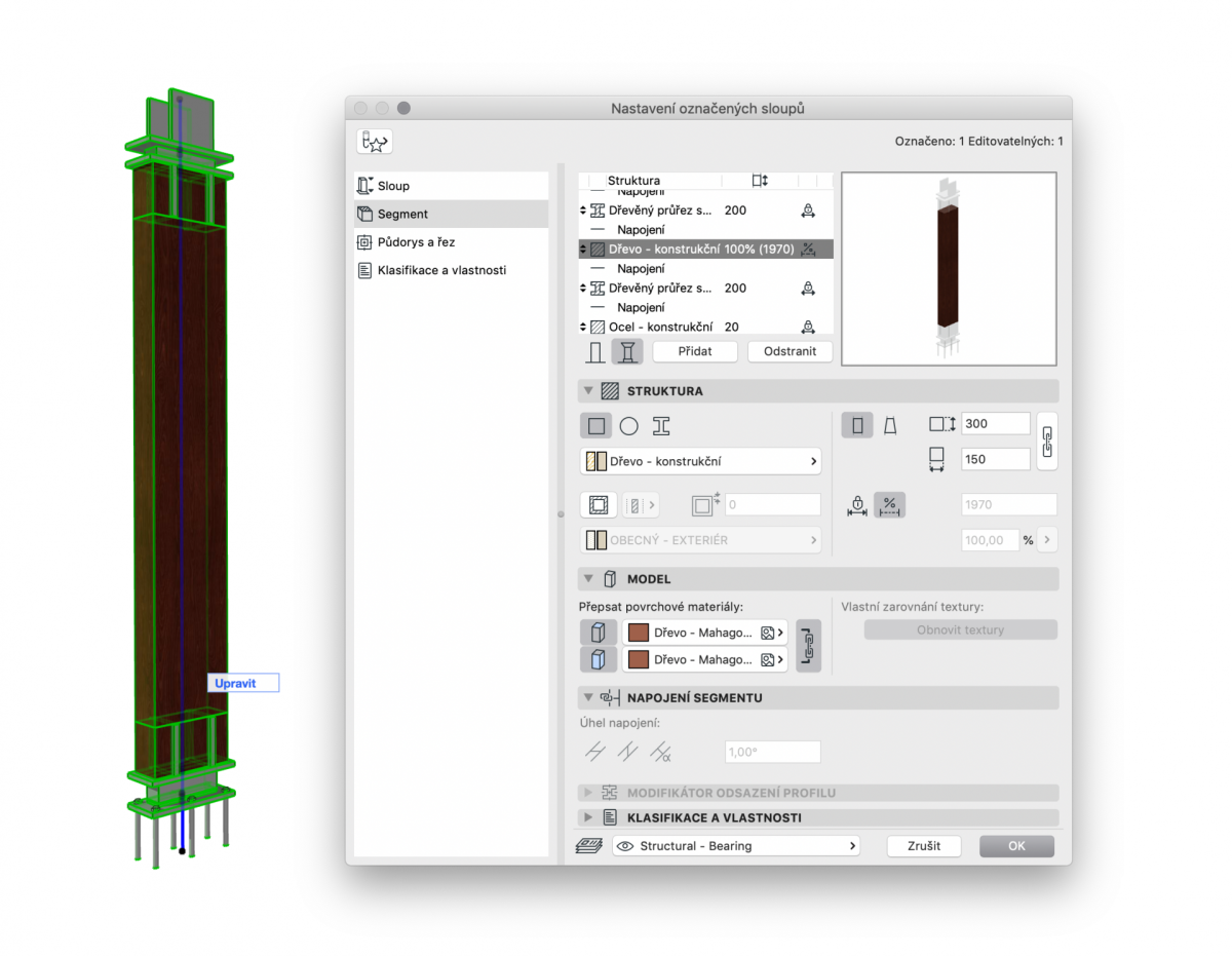 ARCHICAD 23 - Sloup - nastavení