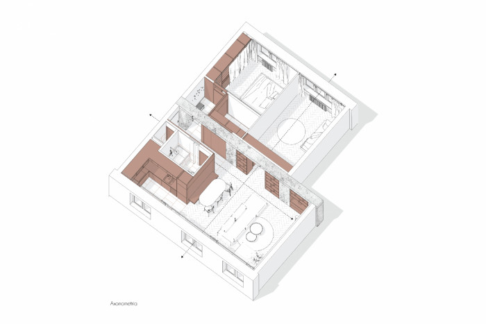 Byt pri Štrkovci, Atelier 27.9 / Lenka Némethová, Michaela Pivoňková, axonometrie