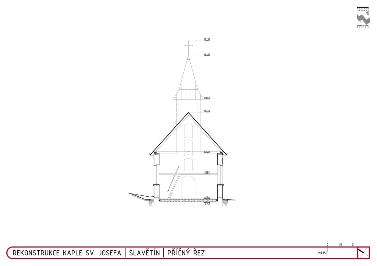 Rekonstrukce kostela sv. Josefa ve Slavětíně, ATELIER TSUNAMI: Řez příčný