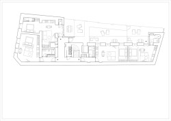 Půdorys 1.PP (Rekonstrukce pavlačového domu v Praze-Nuslích, Plus One Architects) 