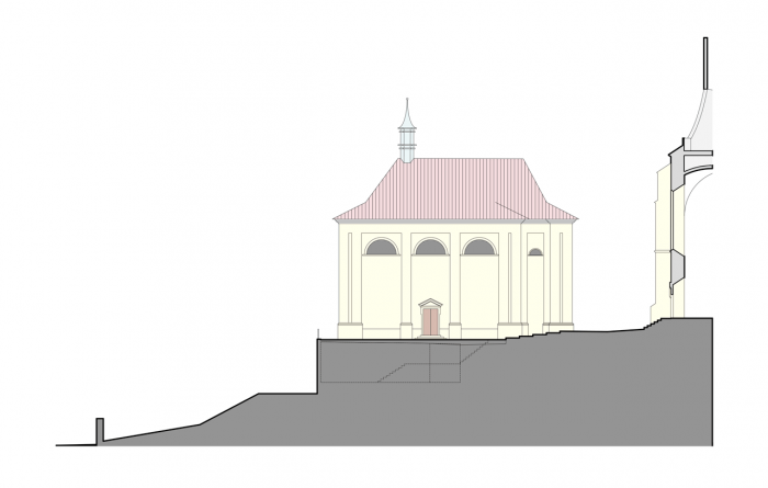 IXA, Piazzetta u kaple sv. Kosmy a Damiána v Emauzích, řez – foto