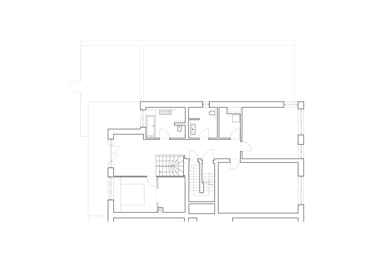 Půdorys 3.NP – stávajíci stav (Mezonet na Břevnově; esté architekti)