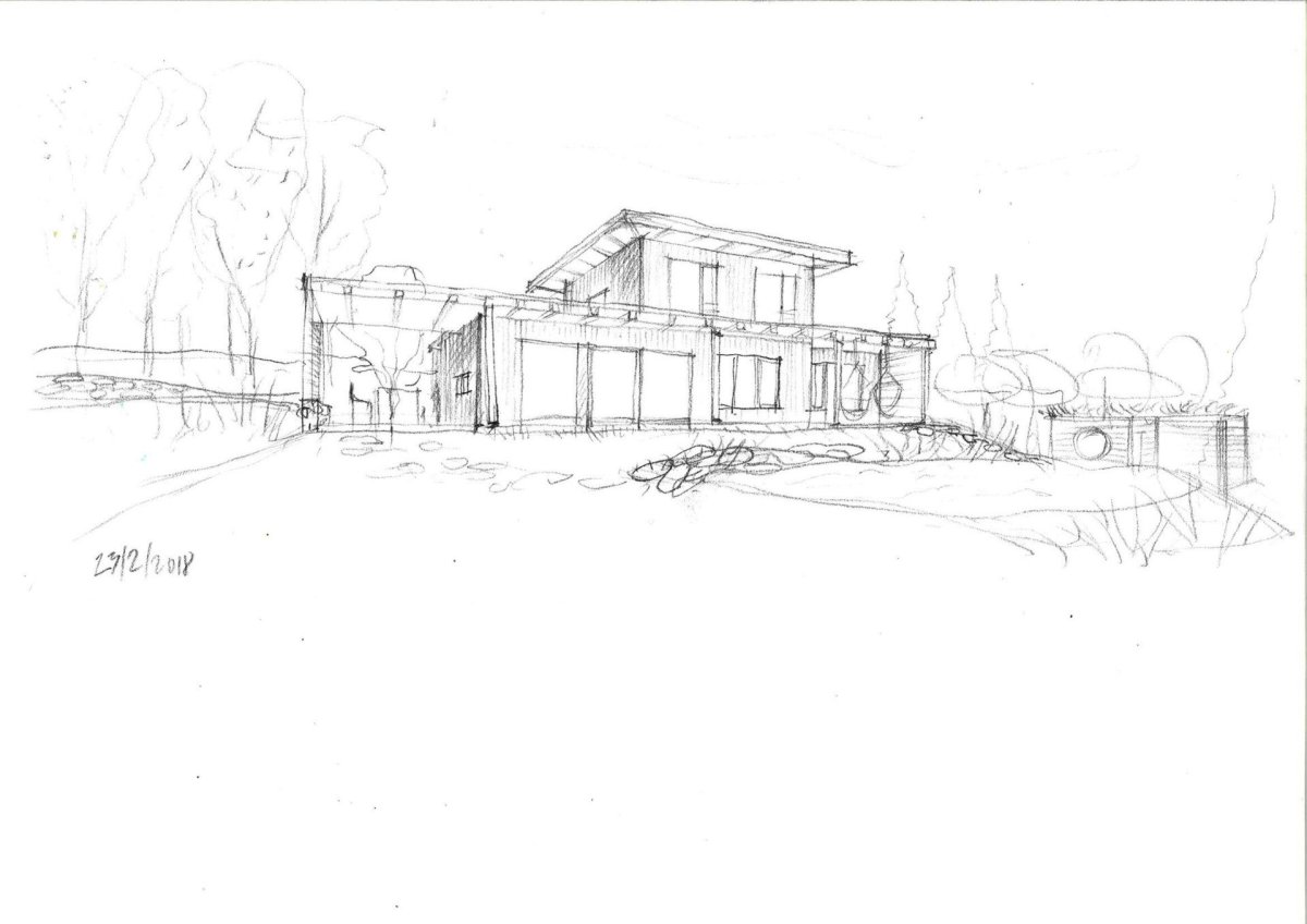 Rodinný dům s hnízdem, ARCHCON atelier: Skica exteriéru