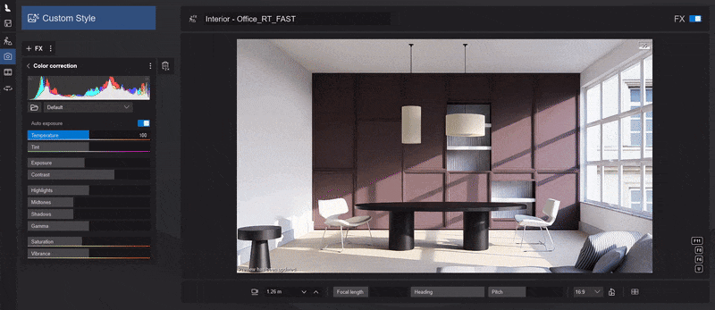 Vylepšená barevná korekce pro ještě lepší nastavení atmosféry renderu
