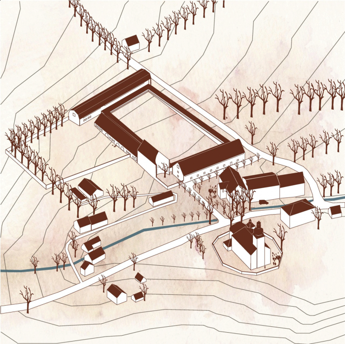 Patrik Kovaľ, Kláštor v Zdislave, axonometrie, situace - foto