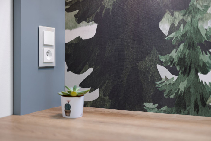 Vypínač a zásuvka DECENTE ve skleněném rámečku