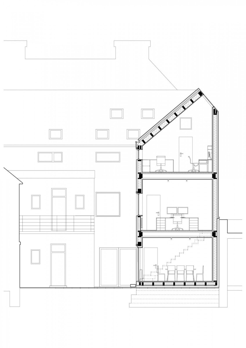 Přístavba kanceláře ve Vysokém Mýtě, Prokš Přikryl architekti / Martin Prokš, Marek Přikryl, řez AA