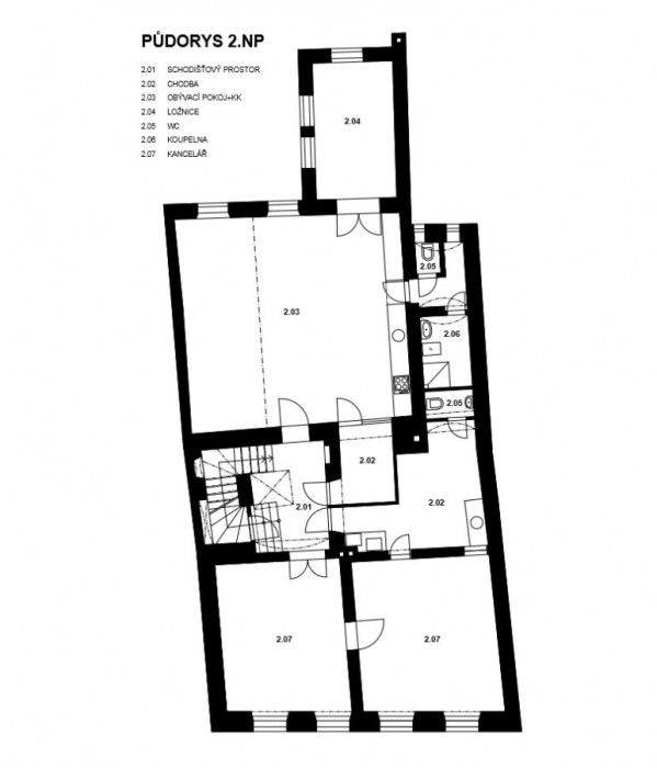 Rekonstrukce měšťanského domu č.p. 38 v Příboře, půdorys 2NP, ADHJ