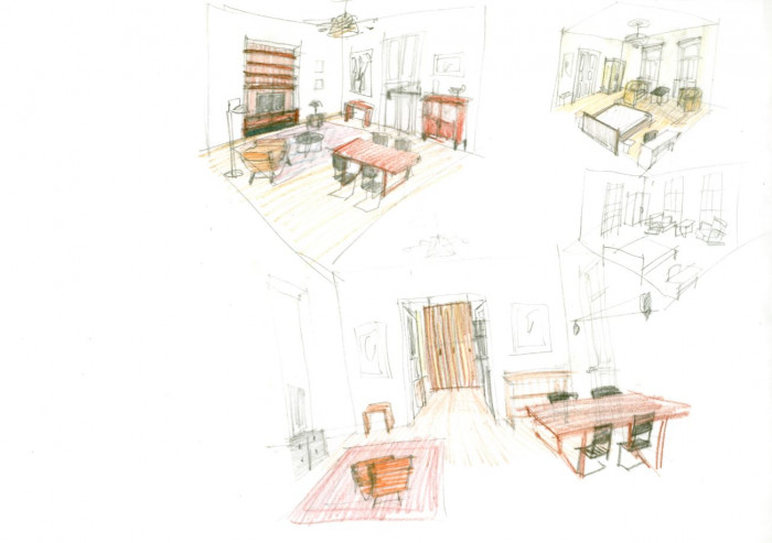 Rekontsrukce bytu na Vinohradech, skicy, Markéta Cajthamlová