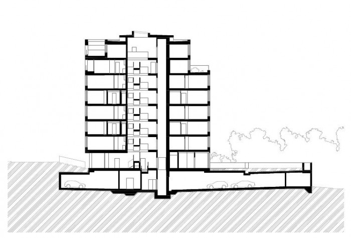 Bytový dům Bulovka, řez