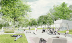 Obnova parku Střed v Mostě, vítězný návrh od architektů Tilla Rehwaldta a Patrika Hoffmana.