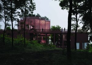 Vítězný návrh společnosti KOMA MODULAR nového objektu, který má pozvednut lokalitu a rozšířit služby pro obyvatele Jižních Svahů ve Zlíně. (Studio CHYBIK + KRISTOF Architects)