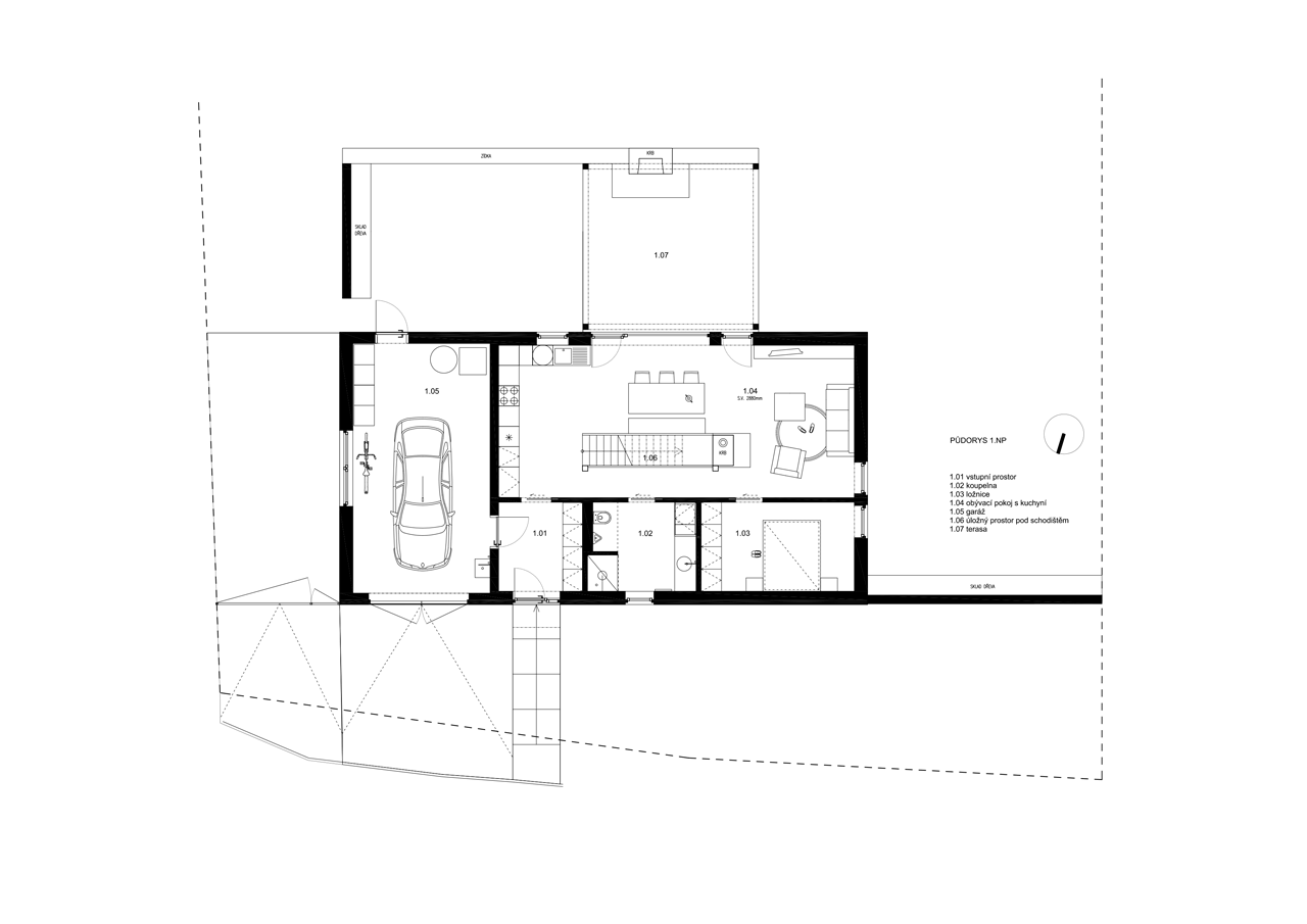 Architektonické studio Markéta Bromová, Rodinný dům Jiřetín pod Jedlovou, půdorys 1. NP – foto