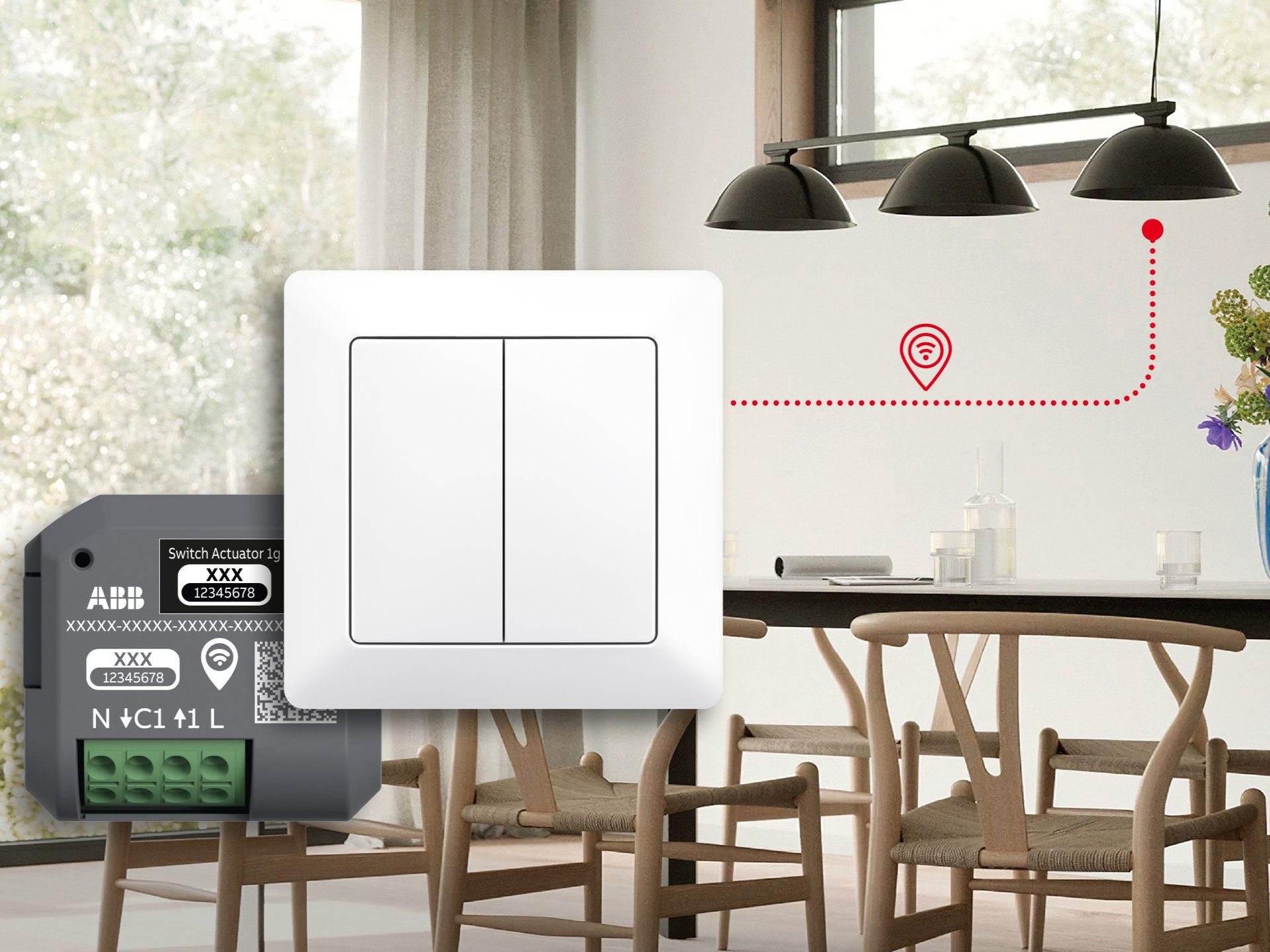 Bezdrátový bezbateriový vypínač Smart Switch s spínacím aktorem od ABB
