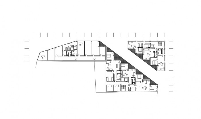 Vítězný návrh bytového domu v Ostravě, půdorys 3NP, Michal Palaščák, dílna.