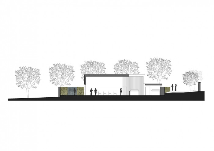 Městská smuteční síň v Dobrušce, řez, ATELIER ARCHITEKTURY, Šuda - Horský, a.s.