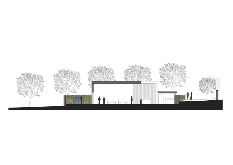 Městská smuteční síň v Dobrušce, řez, ATELIER ARCHITEKTURY, Šuda - Horský, a.s.