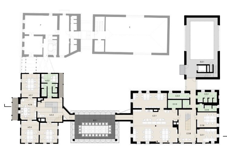 Sídlo firmy Lasvit, ov – a, ov architekti, půdorys 2NP
