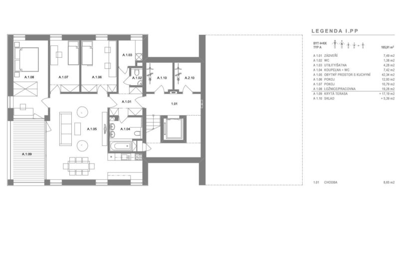 BD Krásnopolská, půdorys 1PP, ATELIER 38