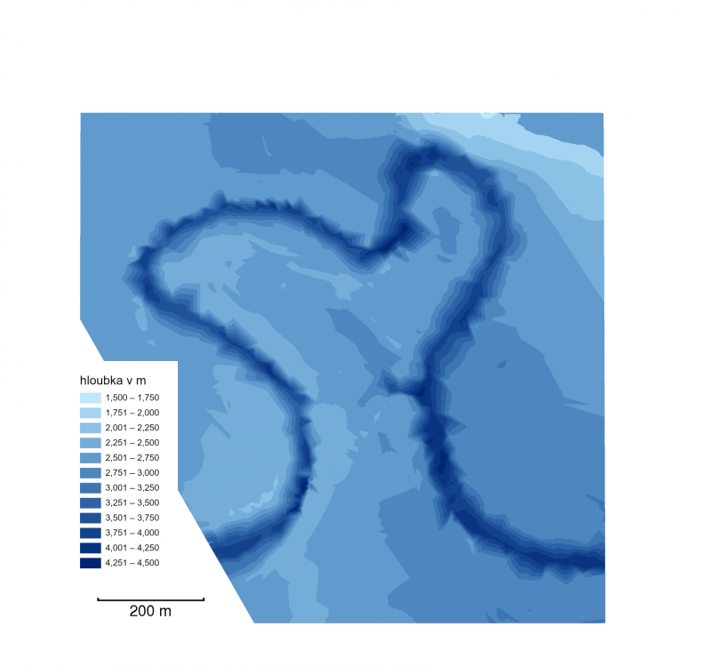 Výstup letošního měření sonarem realizované odborníky z Katedry geomatiky Fakulty stavební ČVUT. Zdroj: ČVUT
