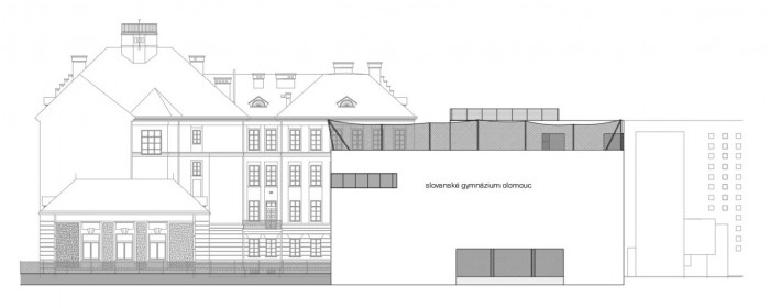 Dostavba budovy Slovanského gymnázia Olomouc, jihovýchodní pohled, Miroslav Pospíšil