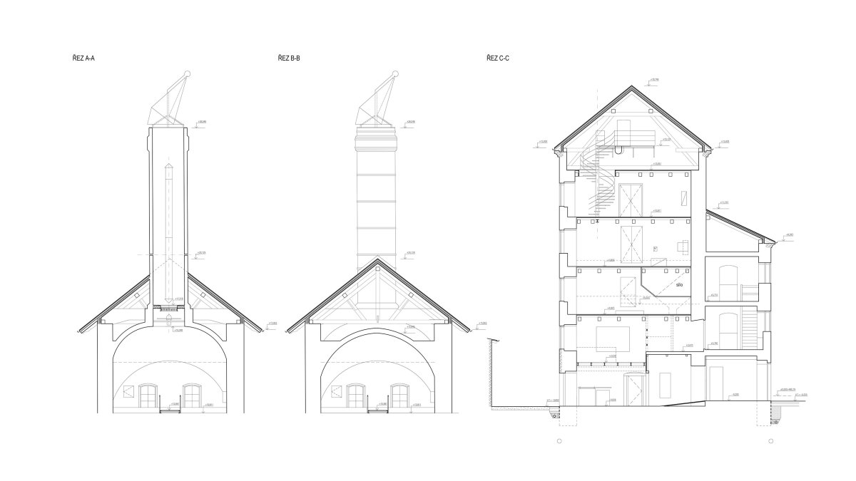 Řezy (Port 1560, Domy Architects)