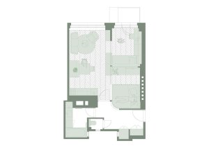 Půdorys (Rekonstrukce bytu na Vinohradech, Markéta Bromová architekti)