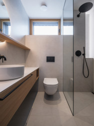Koupelna (Přízemní dům s fasádou z opalovaného dřeva; Luni architekti)