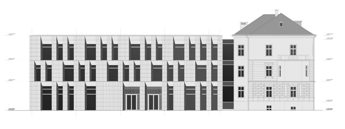 Rekonstrukce a dostavba Korejského velvyslanectví v Praze, SIAL architekti a inženýři spol. s r.o.: Pohled jižní