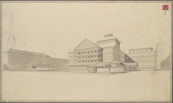 Pavel Janák, vítězný návrh ze soutěže na České (Hanácké) divadlo v Olomouci, 1920-1922, MUO