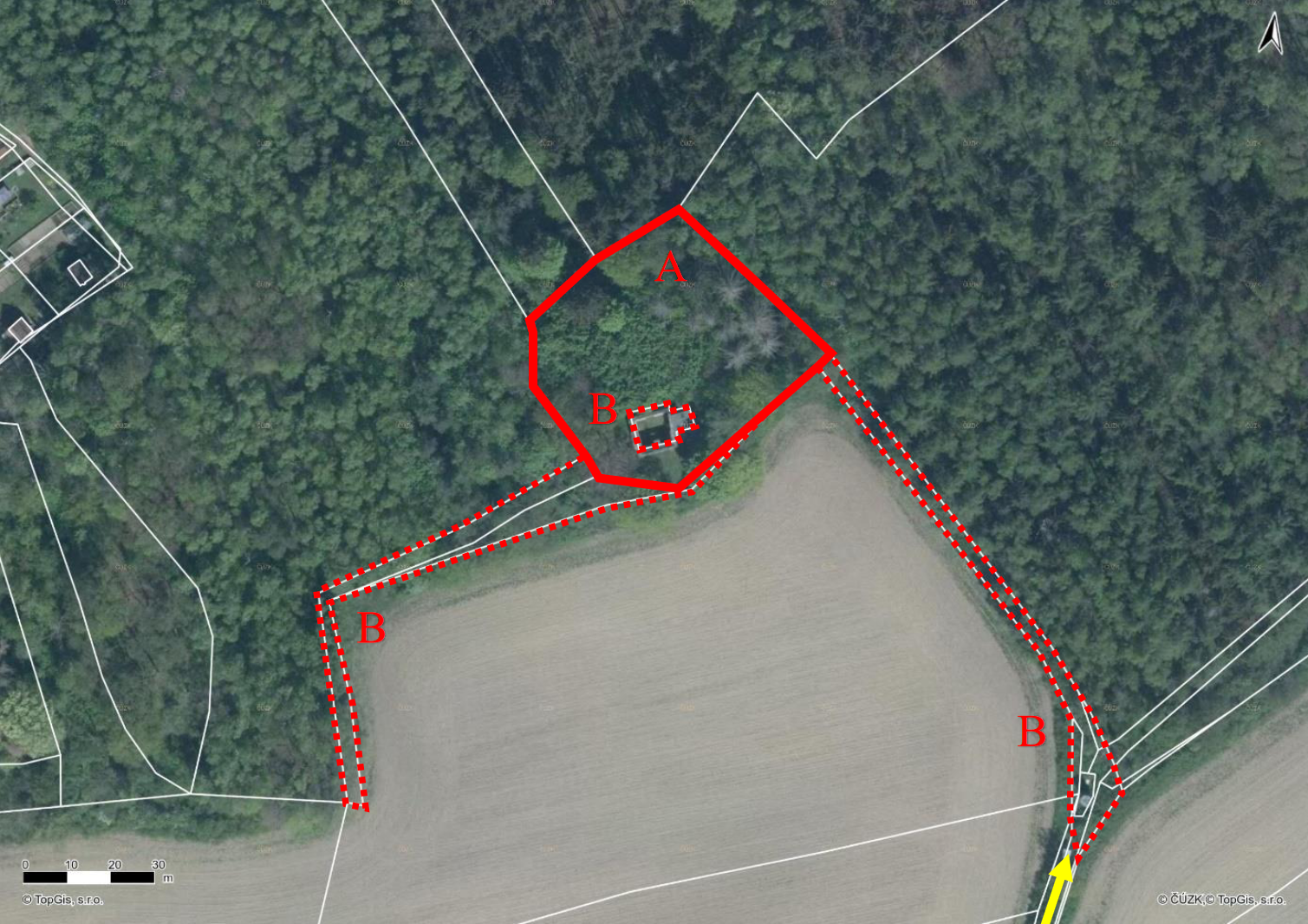 Situace – hranice řešeného území je rozdělena na 2 etapy.