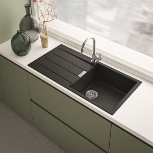 Tectonitový dřez S2D 611-100 v černém provedení a chromová baterie FS 3228 LINA NEW