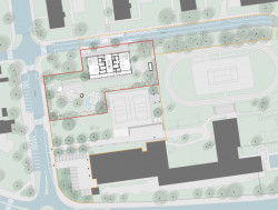 Školka Červený vrch v Praze od studia re:architekti, 1. místo ve veřejné architektonické soutěži, situace projektu.