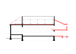 Podélný řez (Sokolovna ve Veverských Knínicích, studio New Work)