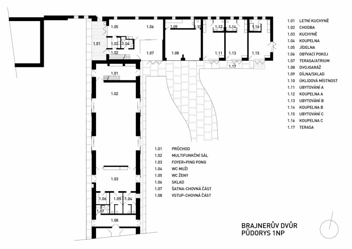 Brajnerův dvůj, půdorys 1NP, zdroj : autorská zpráva