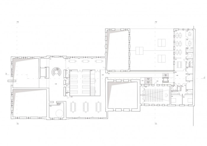 Projekt na obnovu bývalých jatek pro PLATO, půdorys první patro