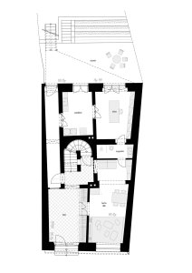 Půdorys 1. NP (Dům v Kutné Hoře, BYRÓ architekti)
