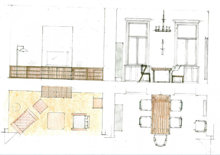 Rekontsrukce bytu na Vinohradech, skicy, Markéta Cajthamlová