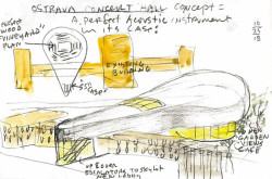 Kresba Stevena Holla k návrhu koncertní síně v Ostravě.