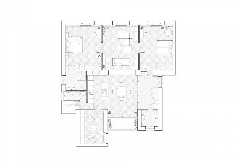 Interiér bytu HLB, Kuklica Smerek architekti / Peter Kuklica, Martin Smerek, Juraj Hubinský, půdorys návrh