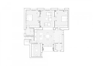 Interiér bytu HLB, Kuklica Smerek architekti / Peter Kuklica, Martin Smerek, Juraj Hubinský, půdorys návrh