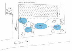Park společnosti SVCS Process Inovation ve Valašském Meziříčí s mobiliářem H-E-X od PRESBETON, skica konceptu, Next Level Studio/ Michal Kutálek.