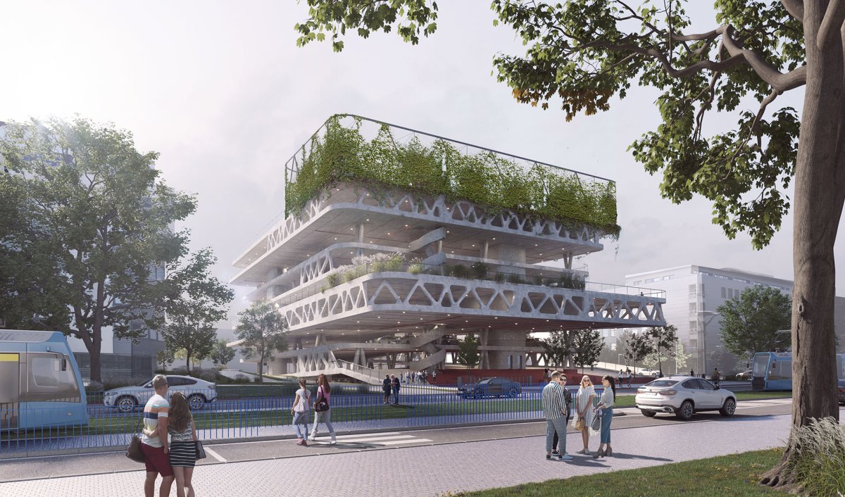 V Ostravě roste nový parkovací dům podle návrhu ateliéru PROJEKTSTUDIO EUCZ. (Parkovací dům v Ostravě, PROJEKTSTUDIO EUCZ)
