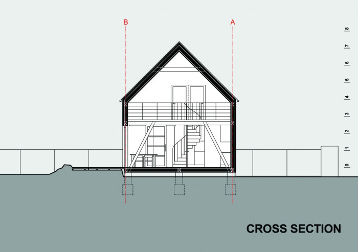 Rodinný dům v CHKO Český kras, řez, Klanc...architekti