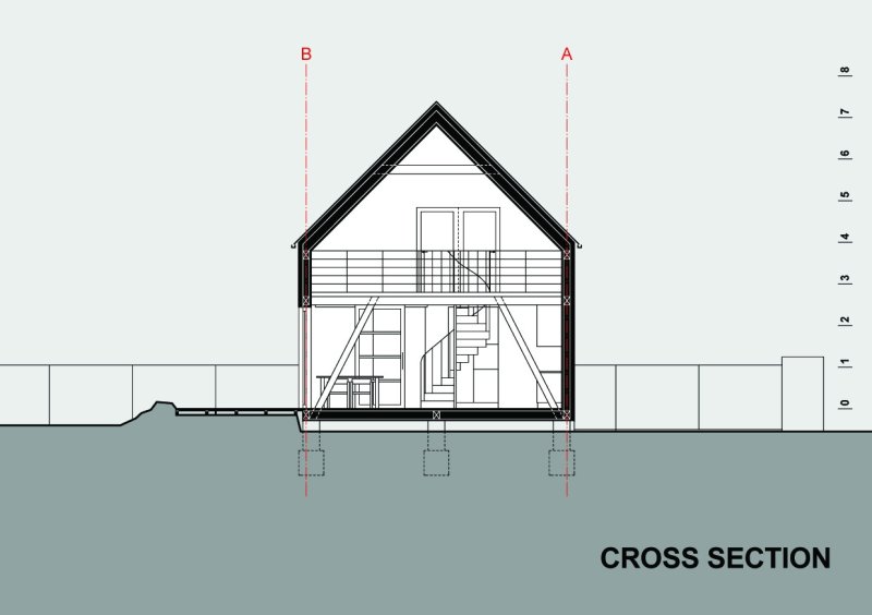 Rodinný dům v CHKO Český kras, řez, Klanc...architekti